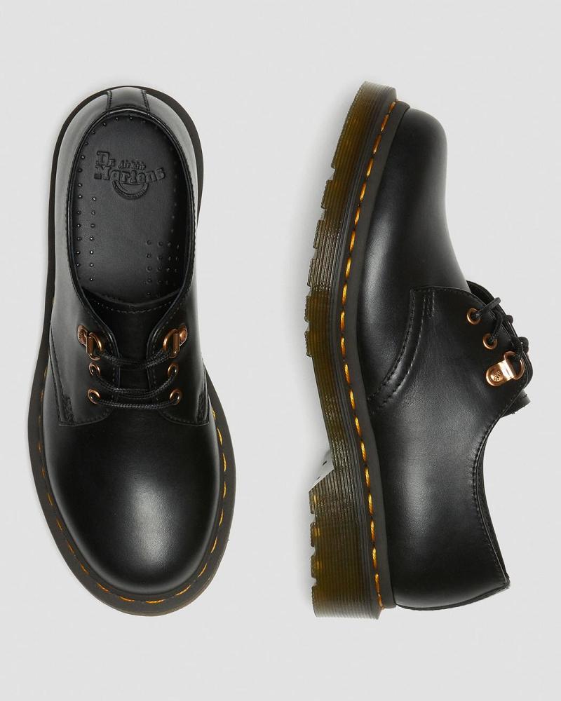 Black Women's Dr Martens 1461 Rose Gold Hardware Leather Oxfords Shoes | CA 367PJJ